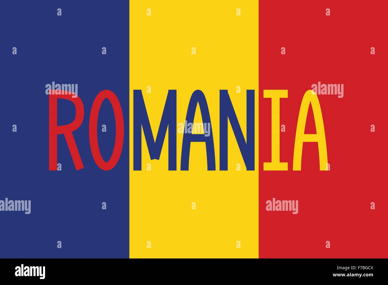 Bandiera rumena e parola Romania Illustrazione Vettoriale