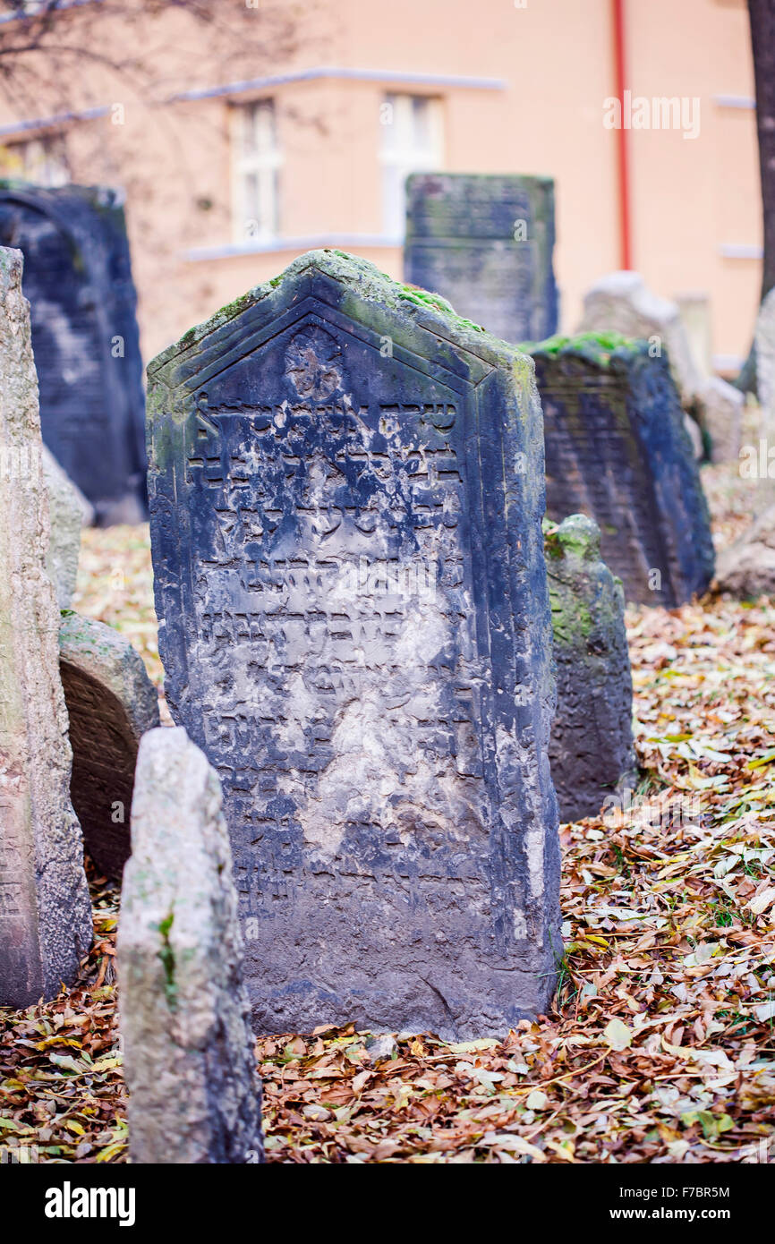 Antico Cimitero Ebraico di Praga, Josefov, Repubblica Ceca Foto Stock