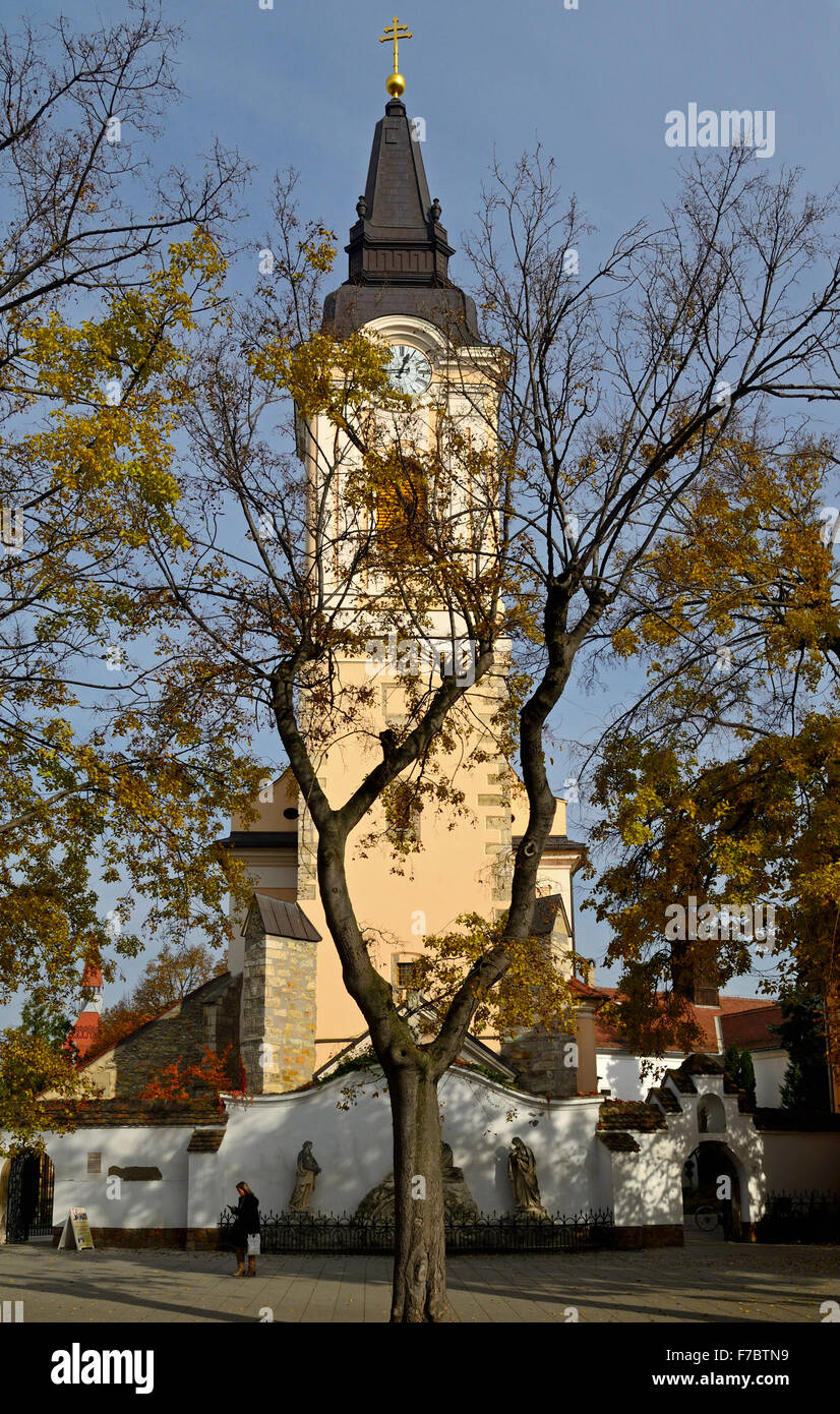 Kecskemet città Ungheria Europa, chiesa francescana di San Nicola, Torre campanaria Foto Stock