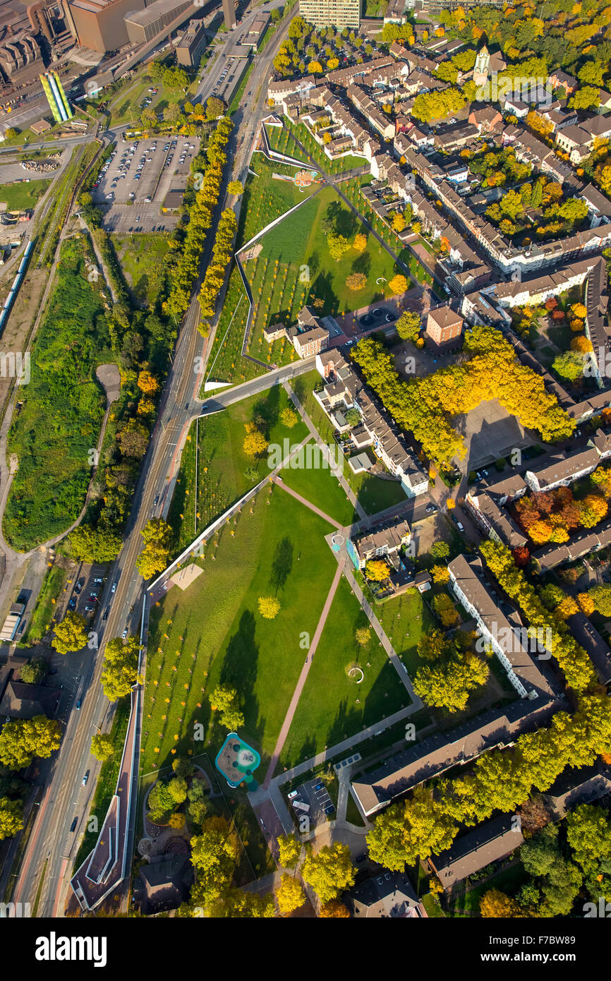 Duisburg, ThyssenKrupp Steel, altoforno, siderurgico, industria pesante, altoforno, il Reno, la cintura verde nord, Foto Stock