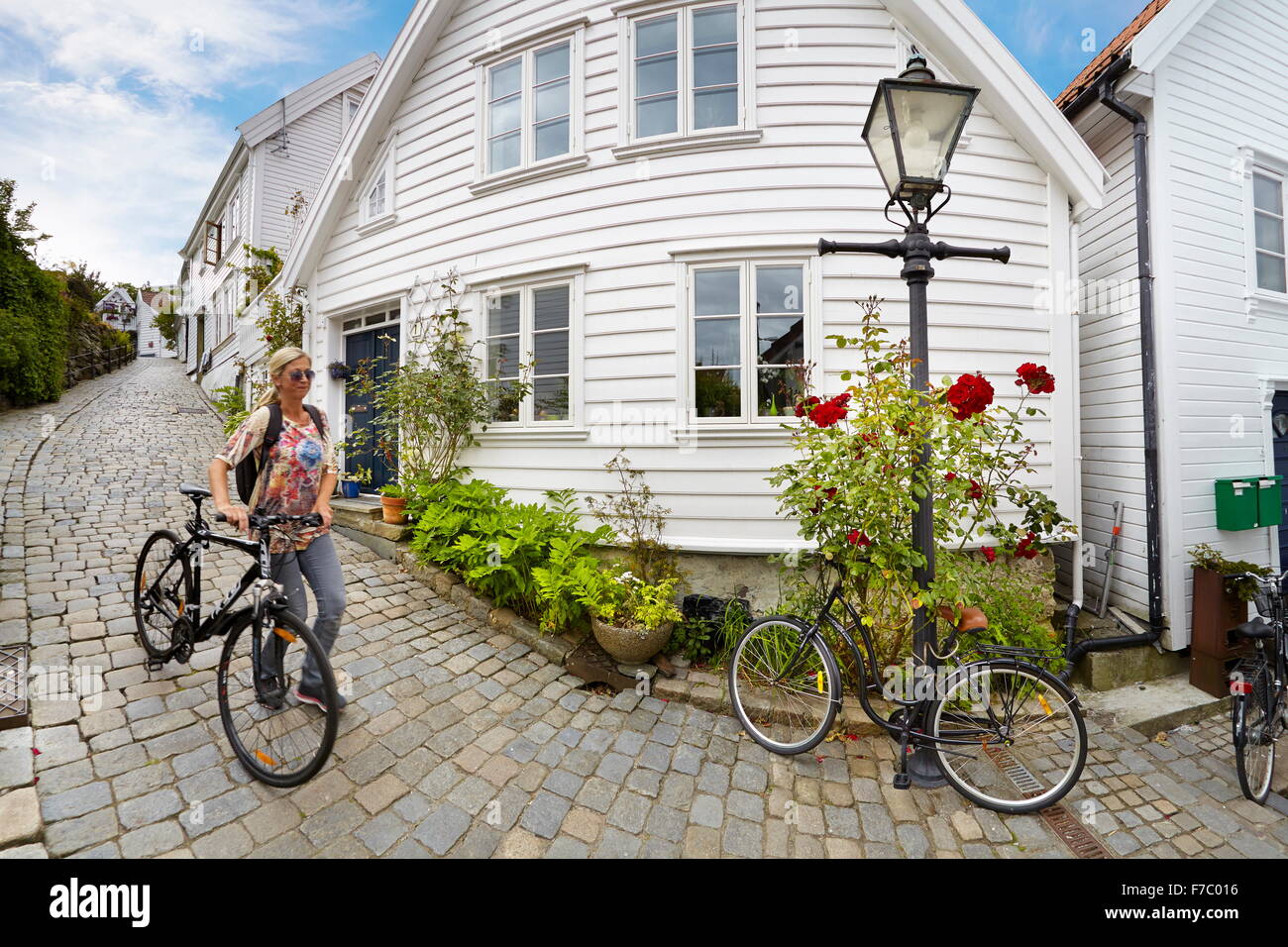 Tradizionali case di legno in Stavanger, Norvegia Foto Stock