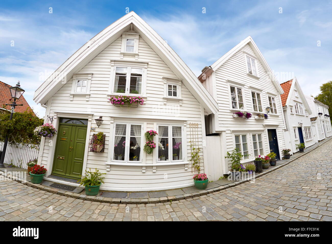 Tradizionali case di legno in Stavanger, Norvegia Foto Stock