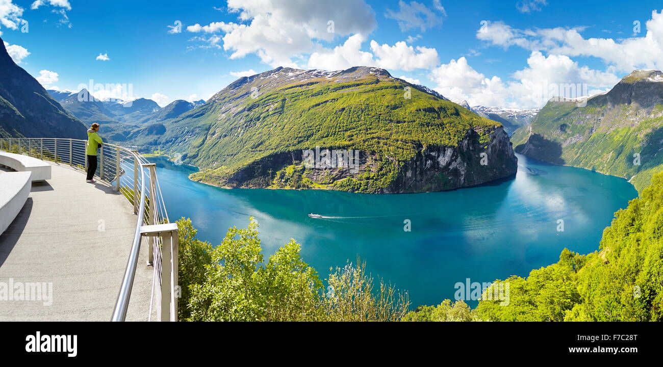 Geiranger Fjord, Vista panoramica, Norvegia Foto Stock