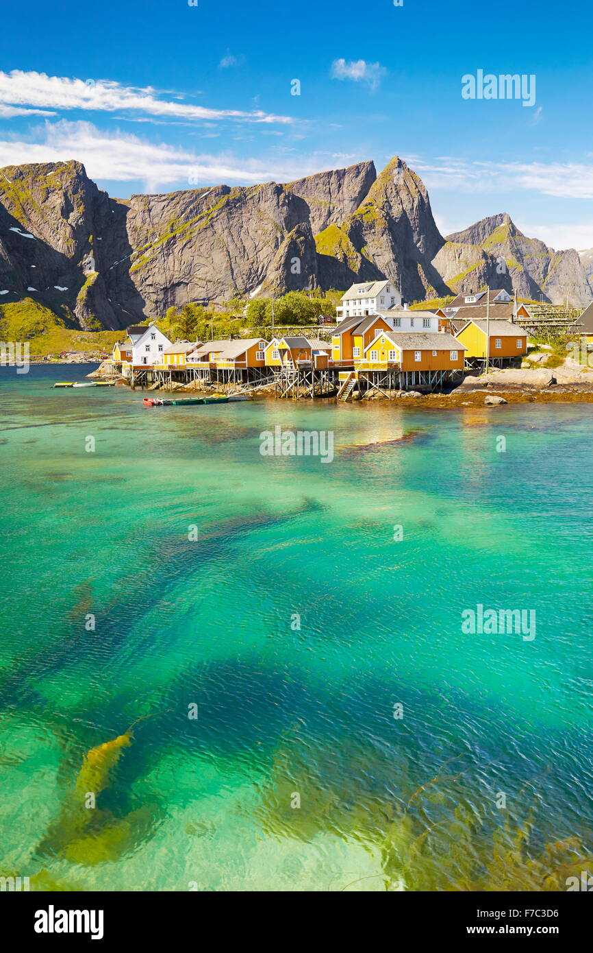 Case di pescatori rorbu, Isole Lofoten in Norvegia Foto Stock