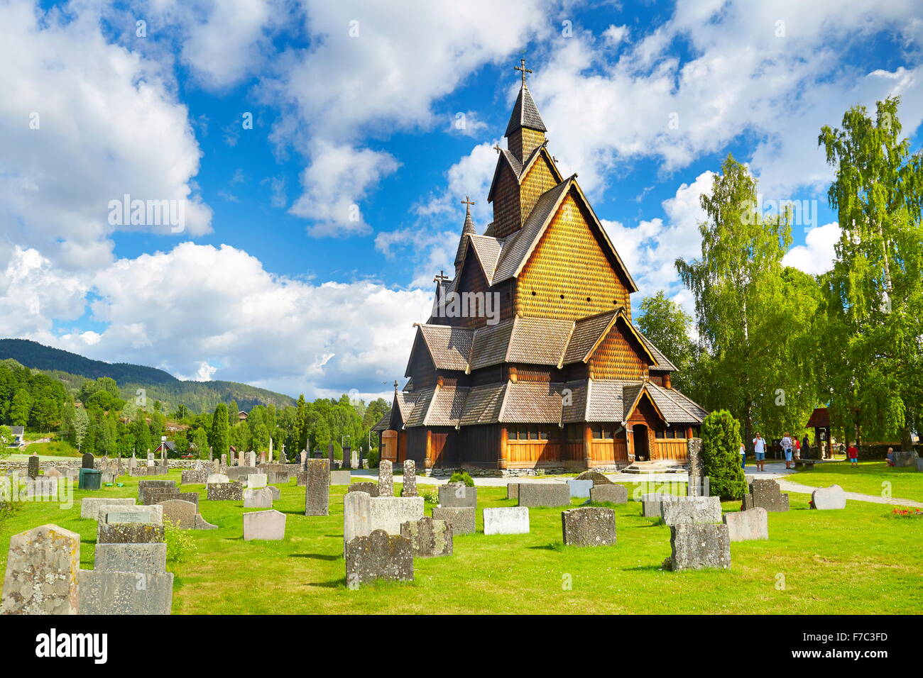 Doga Chiesa Heddal, Sogn og Fjordane, Norvegia Foto Stock