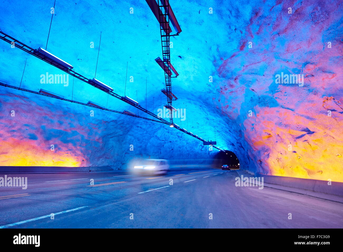 Tunnel Laerdal, Laerdalstunnelen (la più lunga del mondo a 24,5 km) Aurland, Norvegia Foto Stock