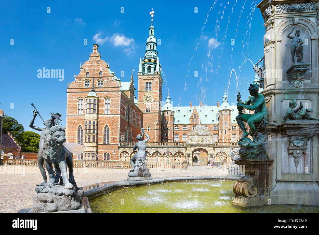 Fontana di Nettuno a Frederiksborg Palace, Hillerad, Danimarca Foto Stock