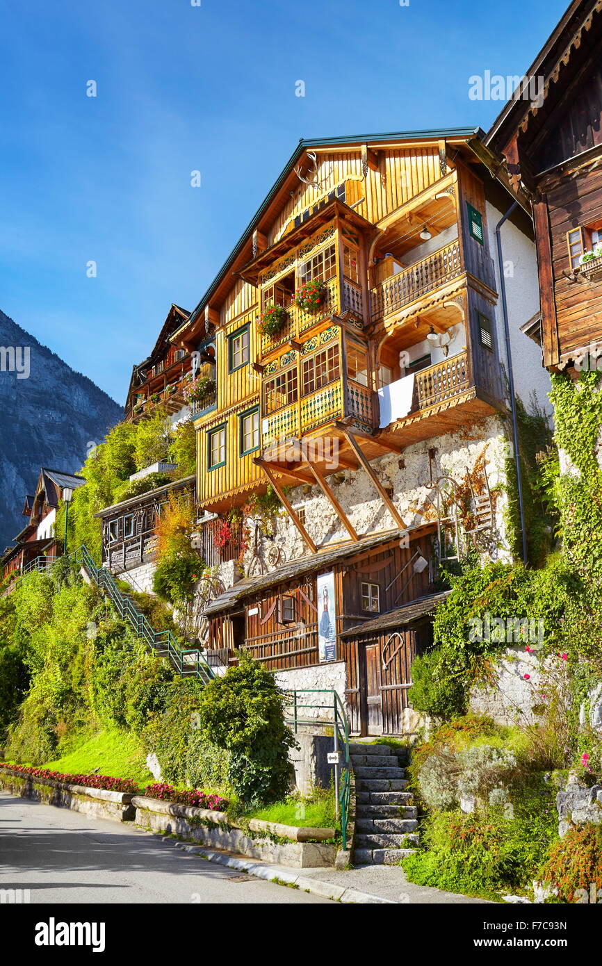 Hallstatt village - casa tipica, Salzkammergut, Austria superiore Foto Stock