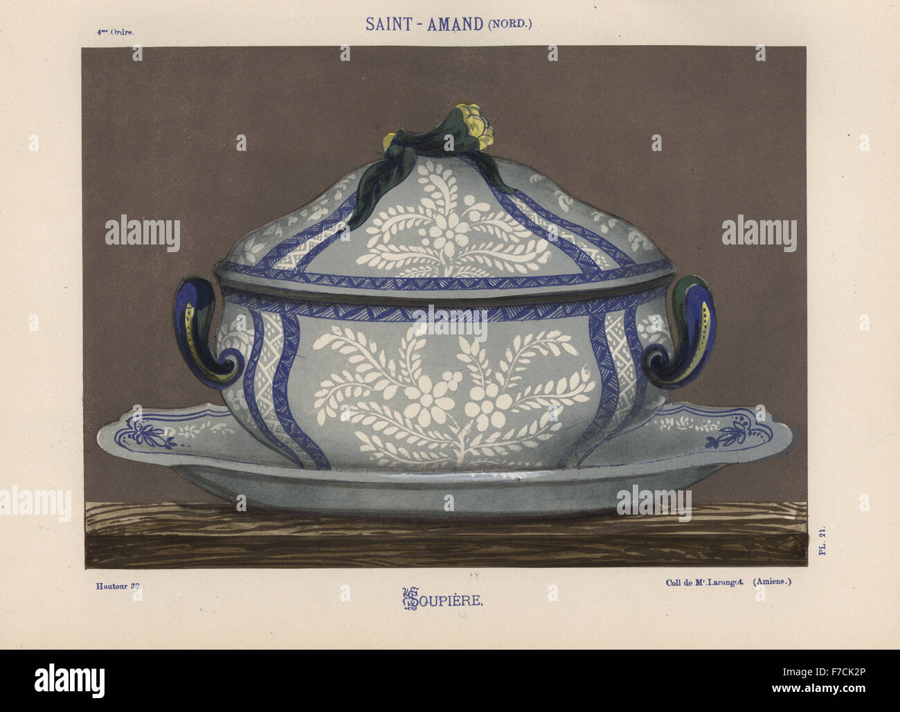 Piatto di zuppa da Saint-Amand, Normandia, Francia. A mano chromolithograph finito da Ris Paquot generale dell'antica storia di francesi e stranieri in ceramica smaltata, Chez l'auteur, Parigi, 1874. Foto Stock