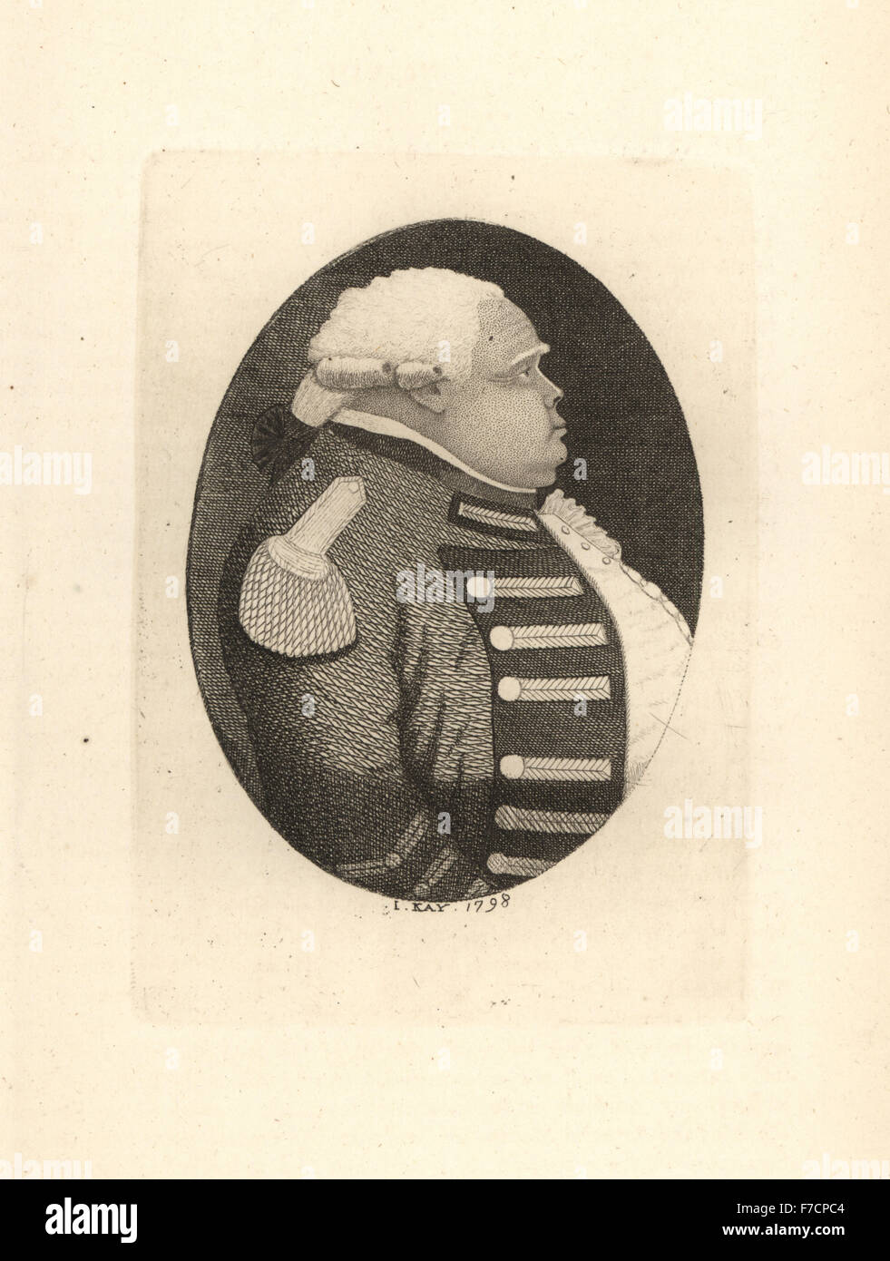 Il generale James Grant di Ballindalloch, bon vivant, morì 86 anni nel 1806.incisione su rame di John Kay da una serie di ritratti di originale e la caricatura acqueforti, Hugh Paton, Edimburgo, 1842. Foto Stock