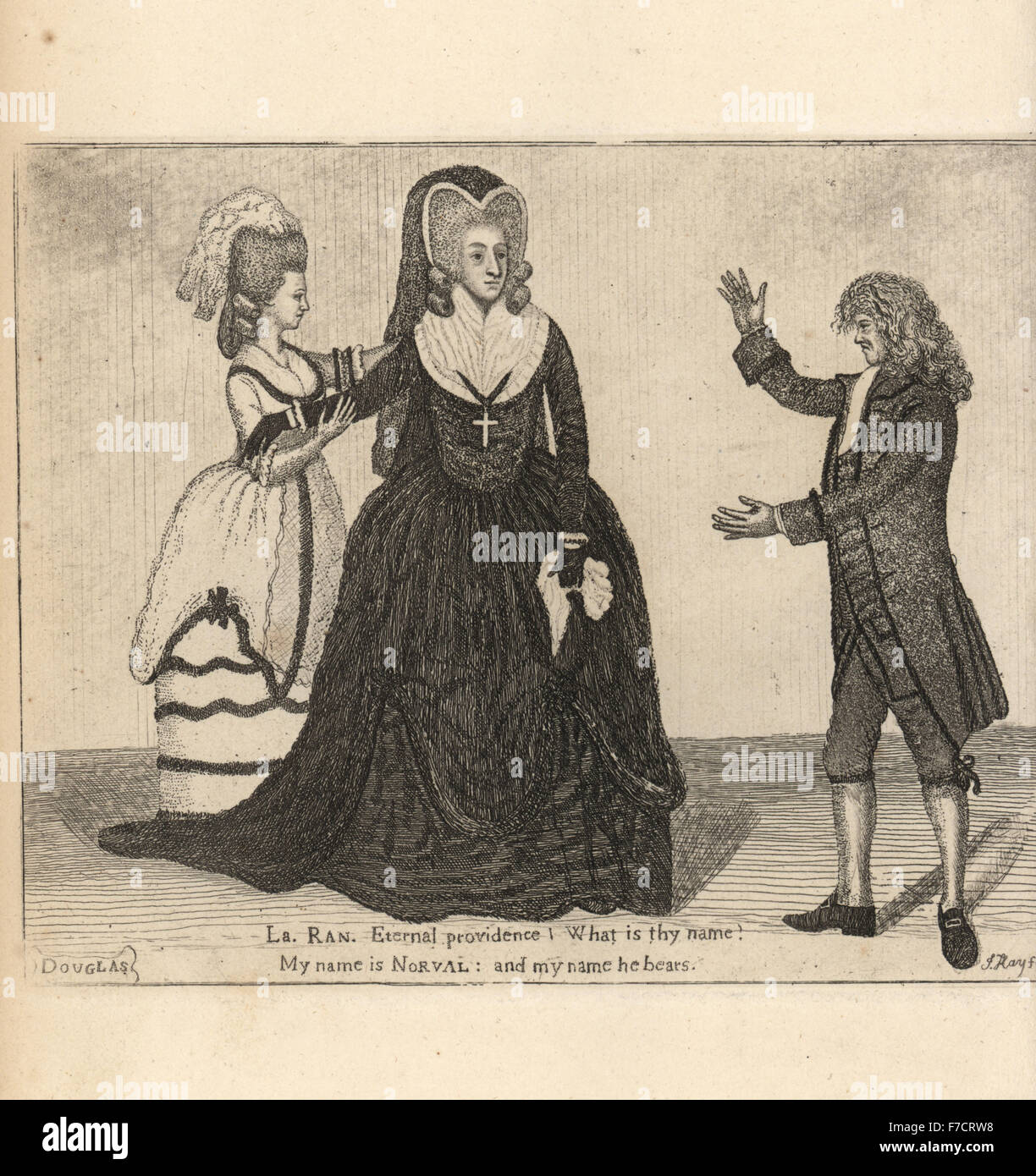 La signora Sarah Siddons, signor Sutherland e la onorevole boschi in Giovanni Home Giochi da Douglas al Theatre Royal, Edimburgo. Incisione su rame di John Kay da una serie di ritratti di originale e la caricatura acqueforti, Hugh Paton, Edimburgo, 1842. Foto Stock La signora Sarah Siddons, signor Sutherland e la onorevole boschi in Giovanni Home Giochi da Douglas al Theatre Royal, Edimburgo. Incisione su rame di John Kay da una serie di ritratti di originale e la caricatura acqueforti, Hugh Paton, Edimburgo, 1842. Foto Stock