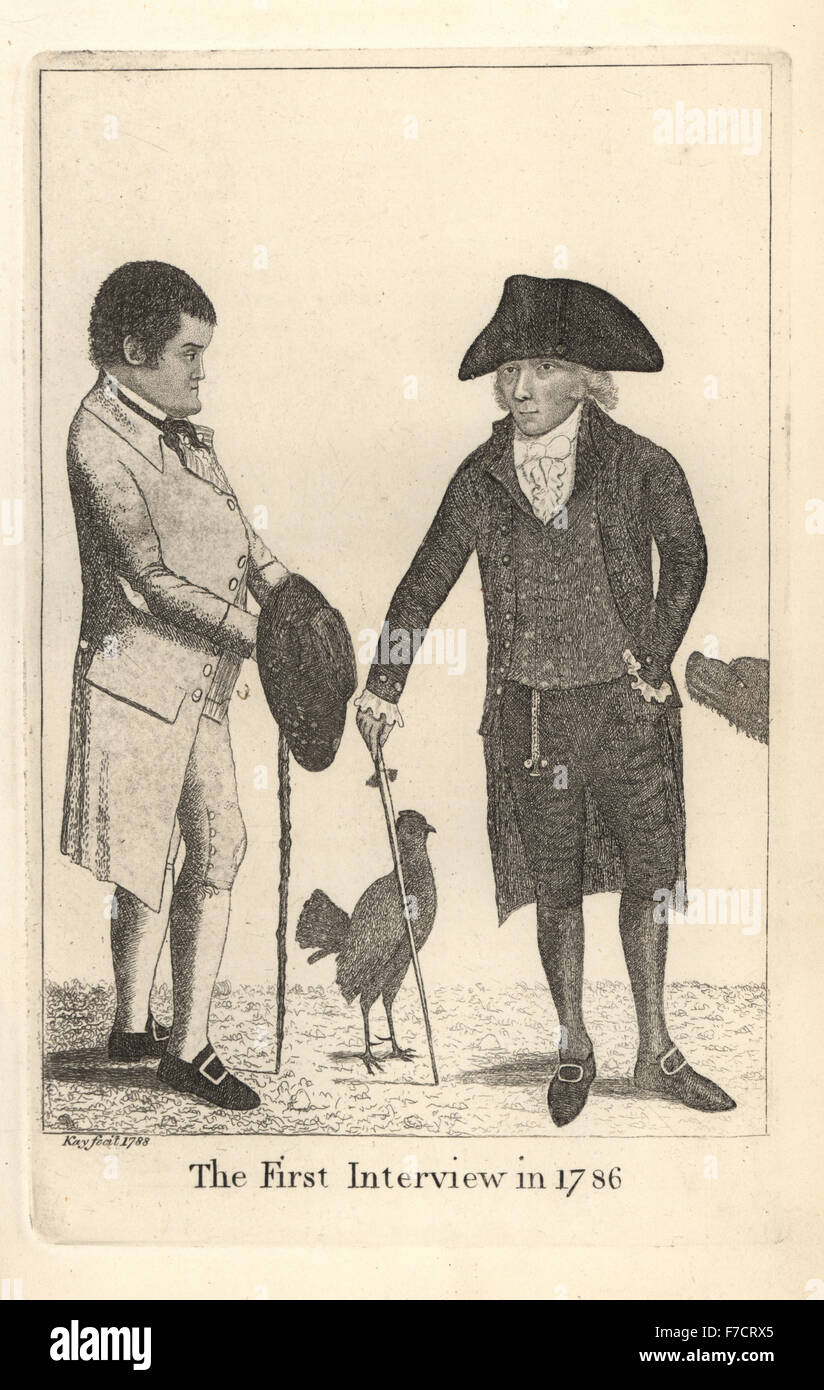 George Smith e il Diacono William Brodie, presunto partner in una serie di shop rapine di 1787 e impiccati insieme per i crimini. Brodie è stato detto di aver pagato un ciarlatano francese medico Pietro Degravers di rianimare il suo corpo ma il tentativo non è riuscito. Incisione su rame di John Kay da una serie di ritratti di originale e la caricatura acqueforti, Hugh Paton, Edimburgo, 1842. Foto Stock