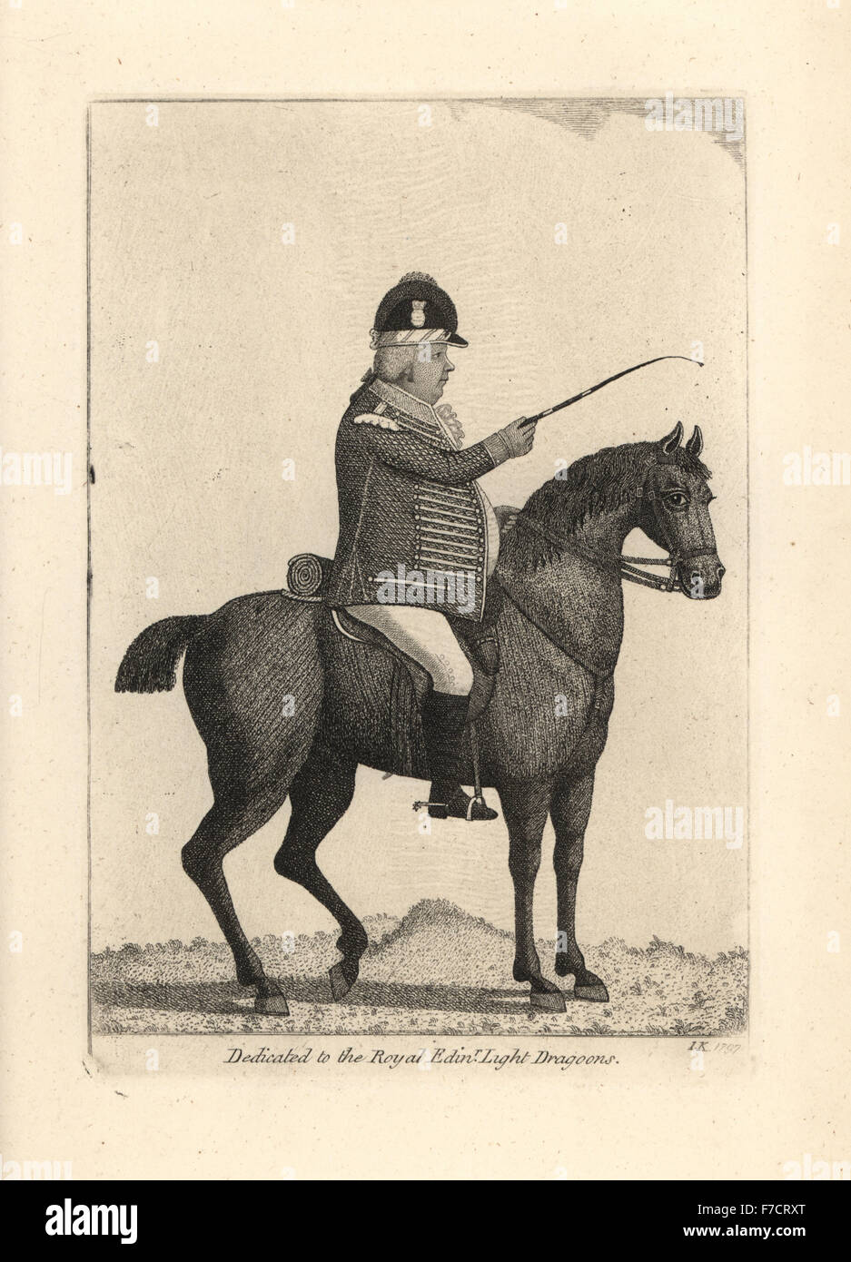 John Adams, comandante della Royal Riding Menage, raffigurato in uniforme della Royal Midlothian volontario della cavalleria. Incisione su rame di John Kay da una serie di ritratti di originale e la caricatura acqueforti, Hugh Paton, Edimburgo, 1842. Foto Stock