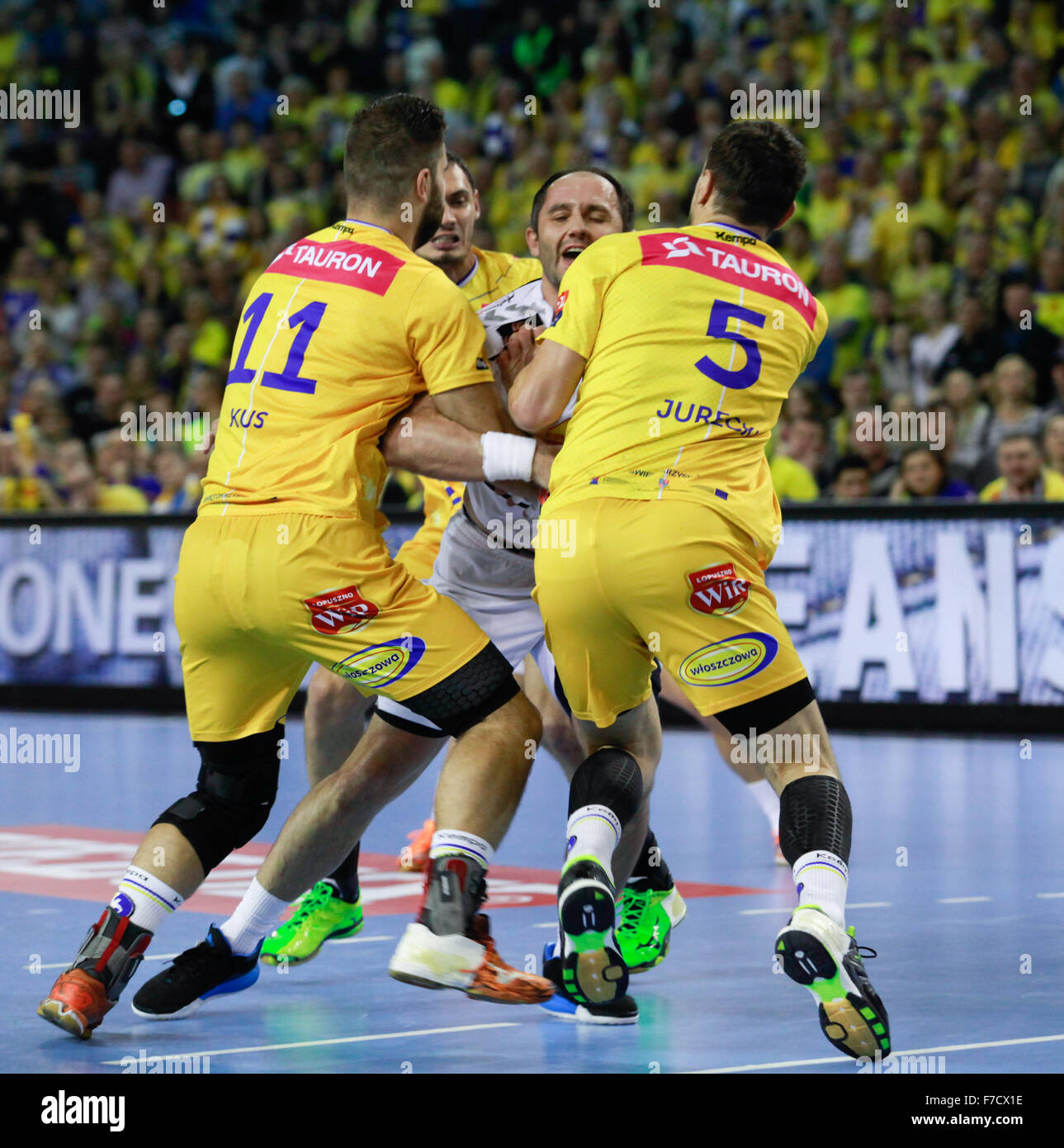 Champions League pallamano uomo match tra Polonia KS Vive Tauron Kielce, e MDK HC Vardar Skopje in Kielce, Foto Stock