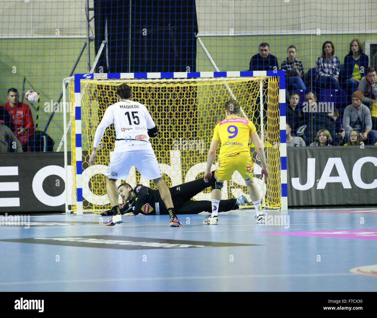 Champions League pallamano uomo match tra Polonia KS Vive Tauron Kielce, e MDK HC Vardar Skopje in Kielce, Foto Stock