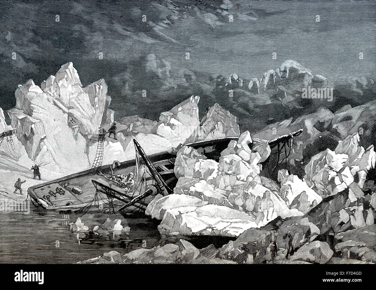 Il relitto dell'Hansa schiacciato dal ghiaccio, la seconda il tedesco Nord Polar Expedition, 1869-70, Foto Stock
