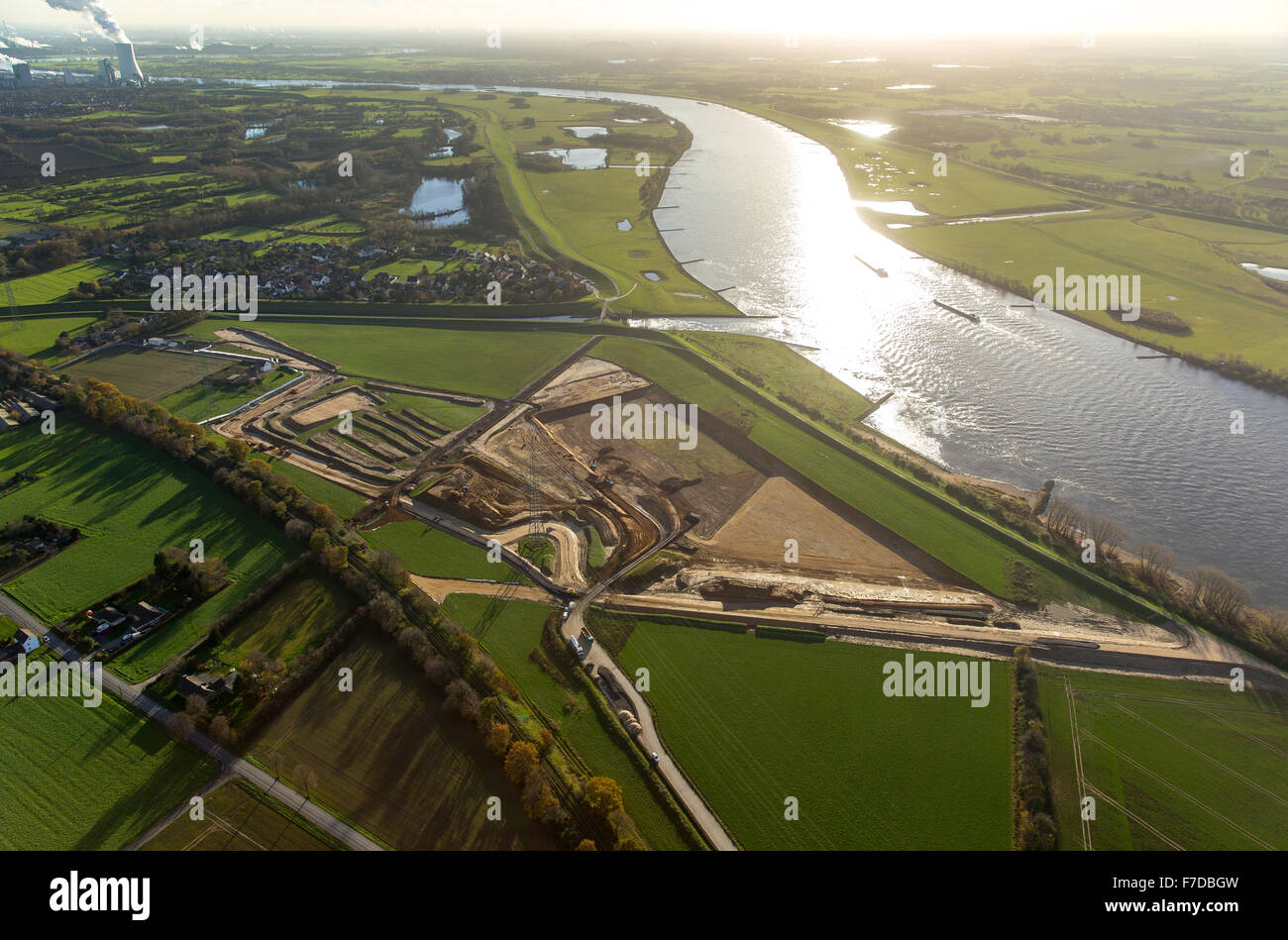 Conversione di Emschermündung, bocca di Emscher nel fiume Reno di Dinslaken, Rhein, Dinslaken, regione della Ruhr, Foto Stock