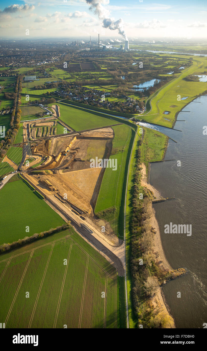 Conversione di Emschermündung, bocca di Emscher nel fiume Reno di Dinslaken, Rhein, Dinslaken, regione della Ruhr, Foto Stock