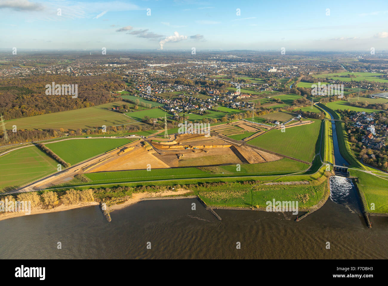 Conversione di Emschermündung, bocca di Emscher nel fiume Reno di Dinslaken, Rhein, Dinslaken, regione della Ruhr, Foto Stock