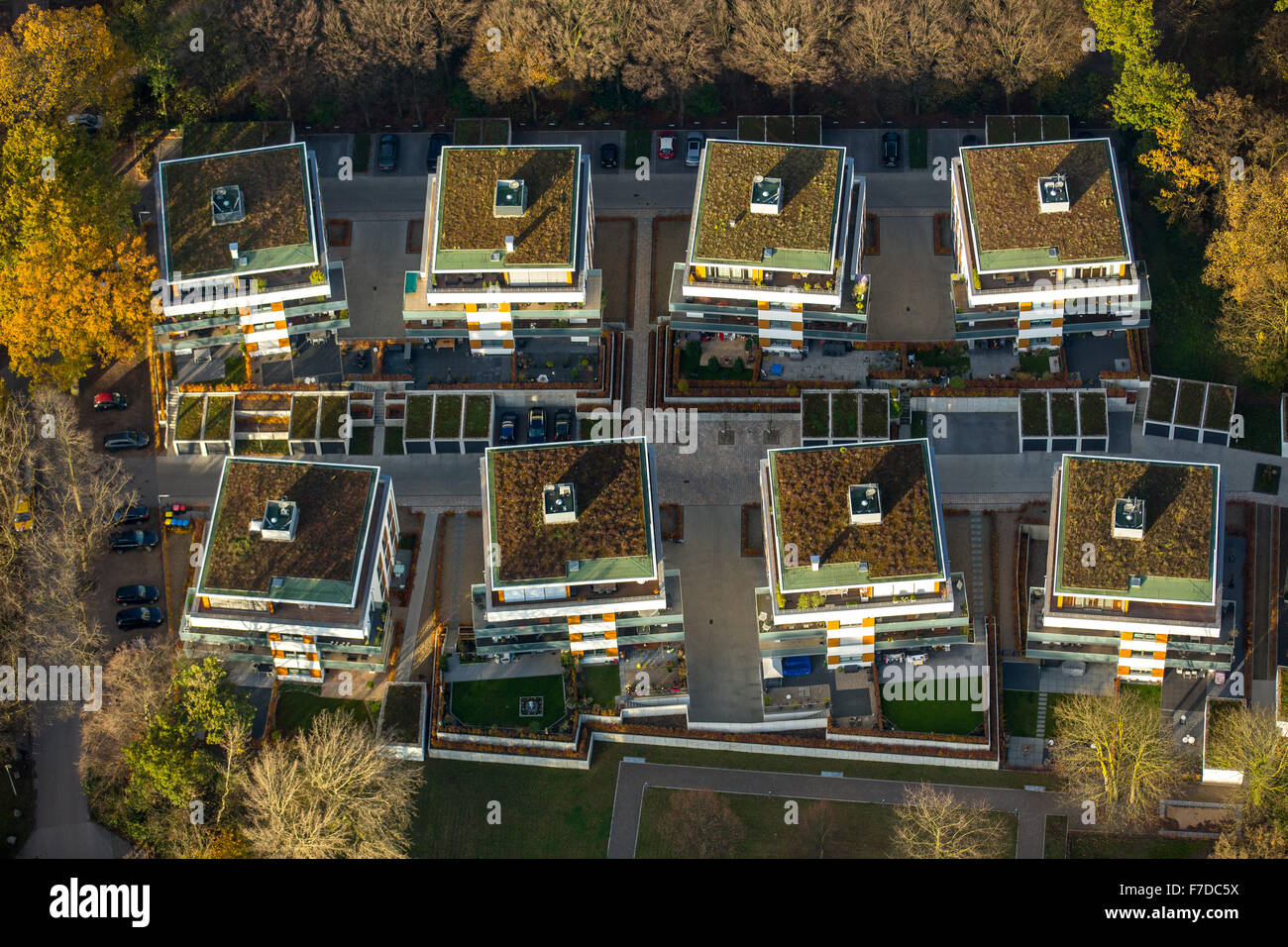 Moderna architettura residenziale, orsi Kamp-Carree, Allee-metri al trotto Dinslaken, Dinslaken regione della Ruhr Foto Stock