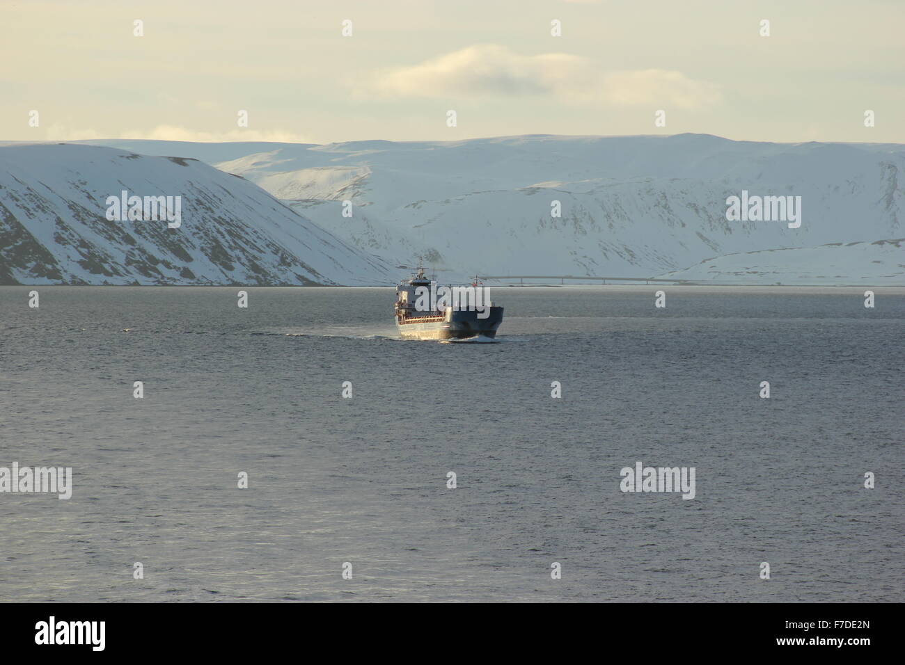 Una nave nel circolo polare artico, Norvegia Foto Stock