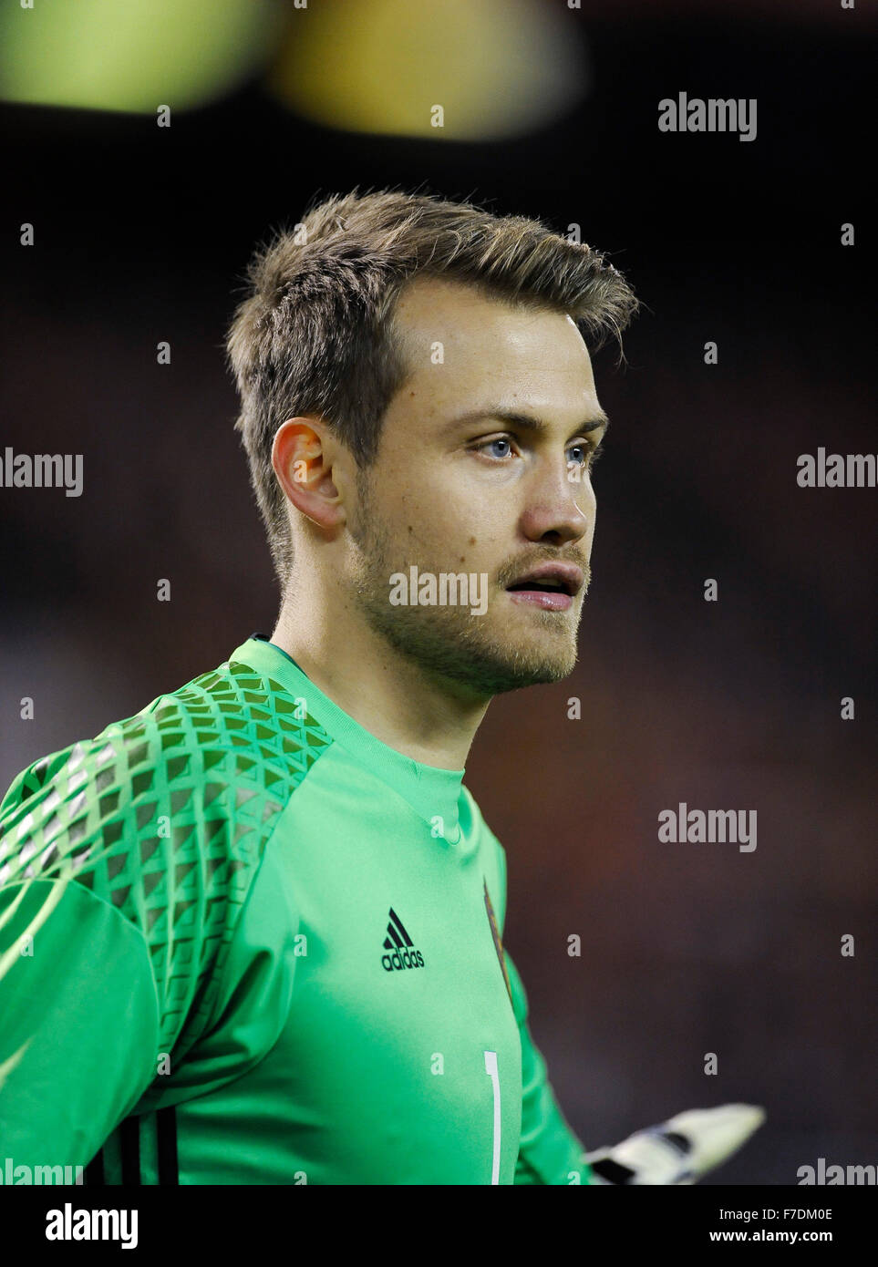 Stade Roi Baudouin, Bruxelles Belgio 13.11.2015, l'UEFA Football Team nazionali amichevole, Belgio vs. Italia 3:1 ----- Simon Mignolet, Belgio Foto Stock