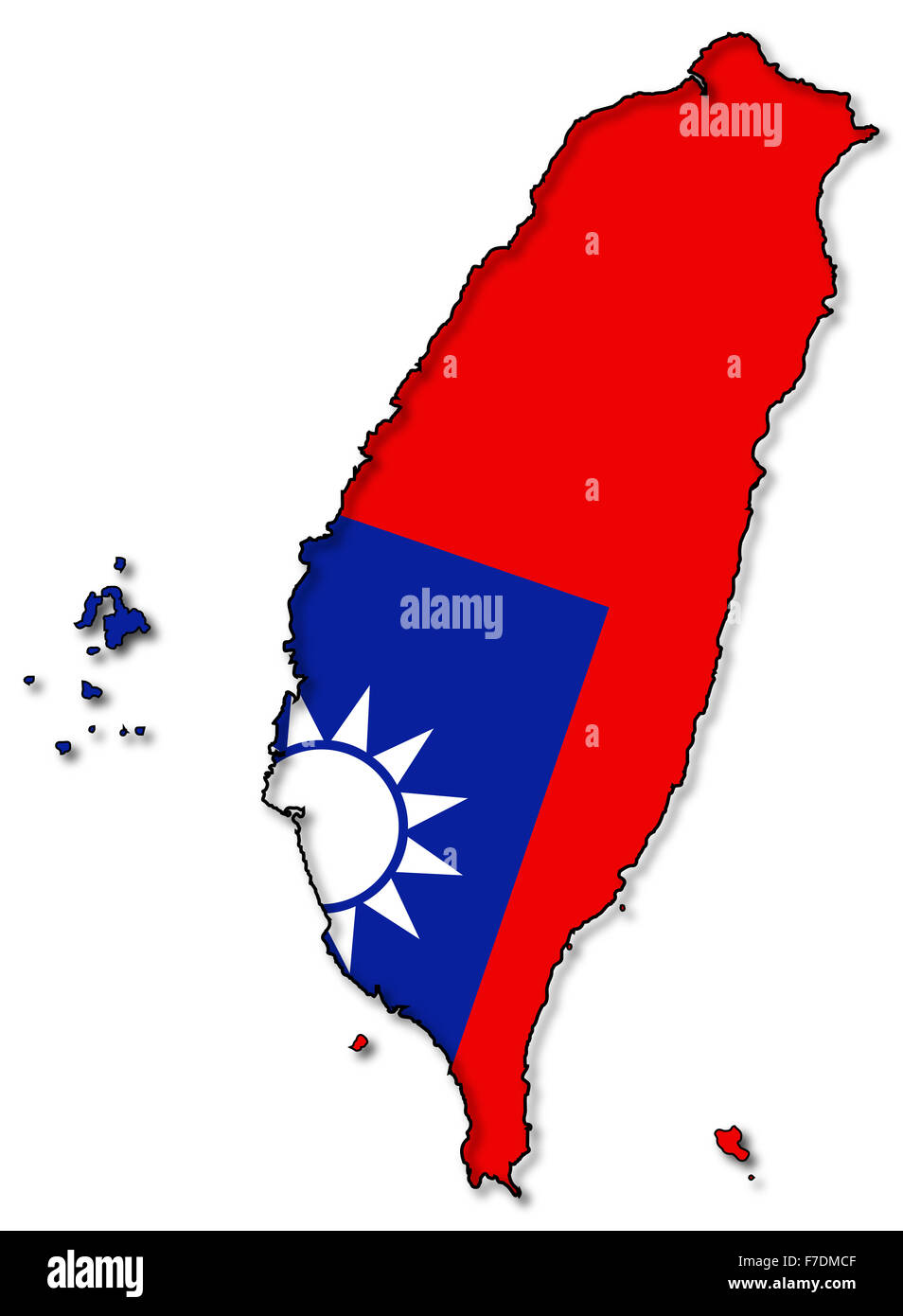 Una mappa di Taiwan con bandiera design isolato su uno sfondo bianco Foto Stock