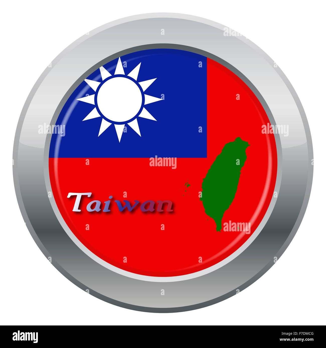Una bandiera di Taiwan icona argento isolato su uno sfondo bianco Foto Stock