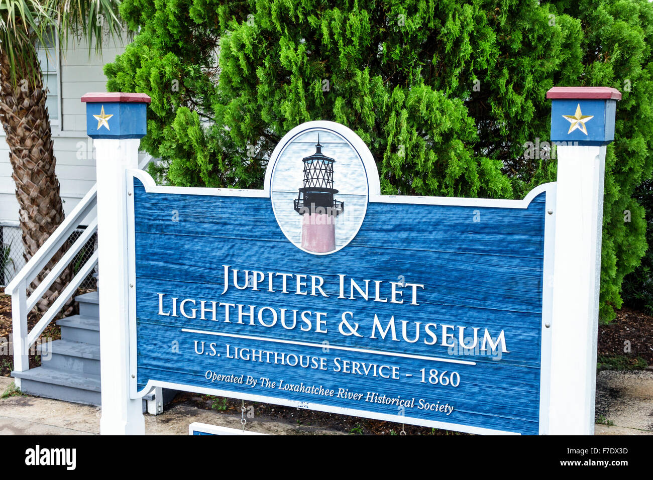 Florida Jupiter, Jupiter Inlet Water Lighthouse and Museum, segno, ingresso, visitatori viaggio di viaggio turismo turistico punto di riferimento cultura culto Foto Stock