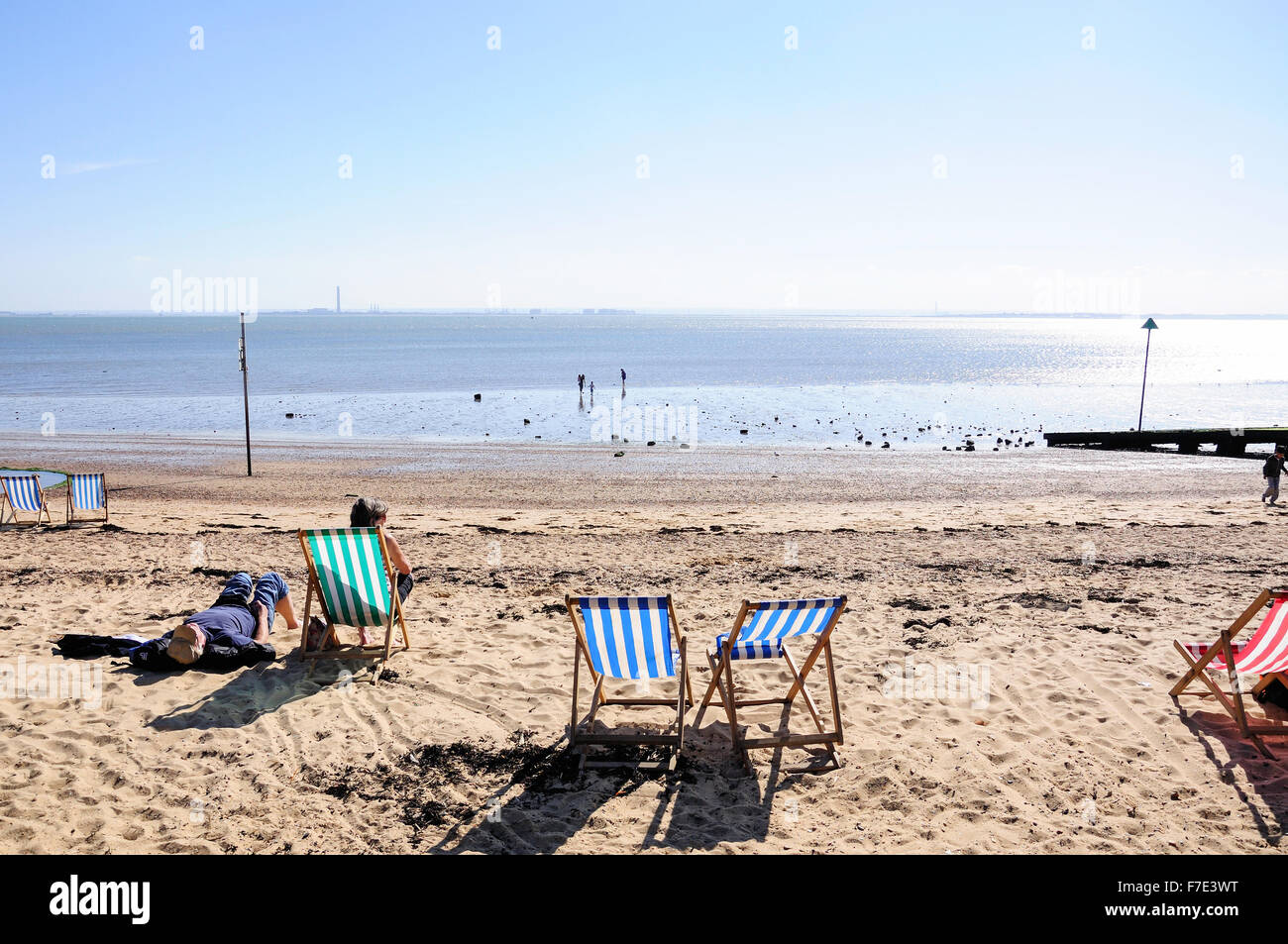 Tre gusci Beach, Western Esplanade, Southend-on-Sea, Essex, Inghilterra, Regno Unito Foto Stock