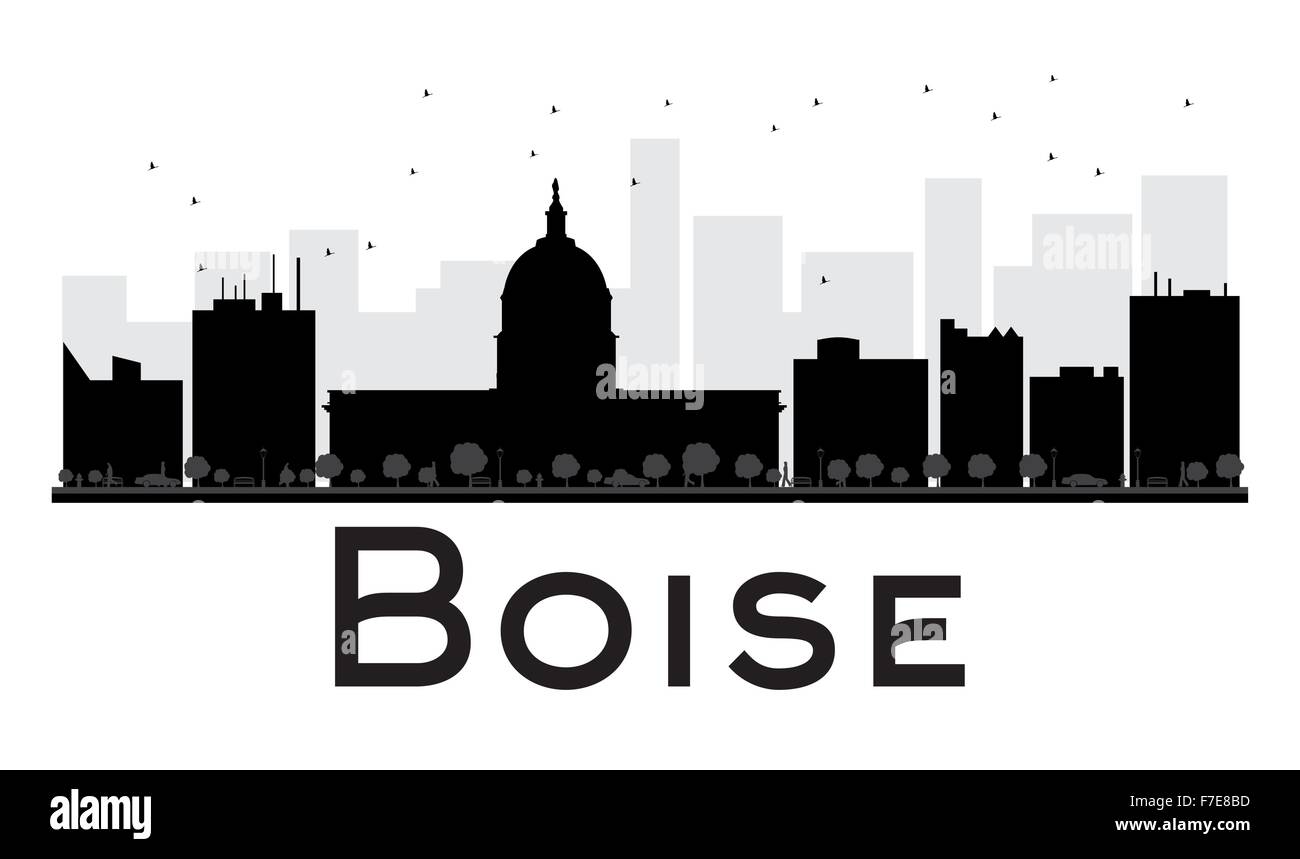 Boise City skyline in bianco e nero la silhouette. Illustrazione Vettoriale. Piatto semplice concetto per il turismo presentazione, banner Illustrazione Vettoriale