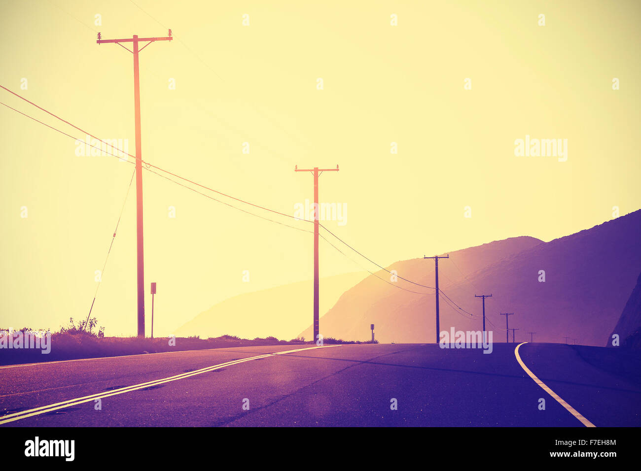 Vintage nei toni del tramonto a Pacific Highway, California, Stati Uniti d'America. Foto Stock