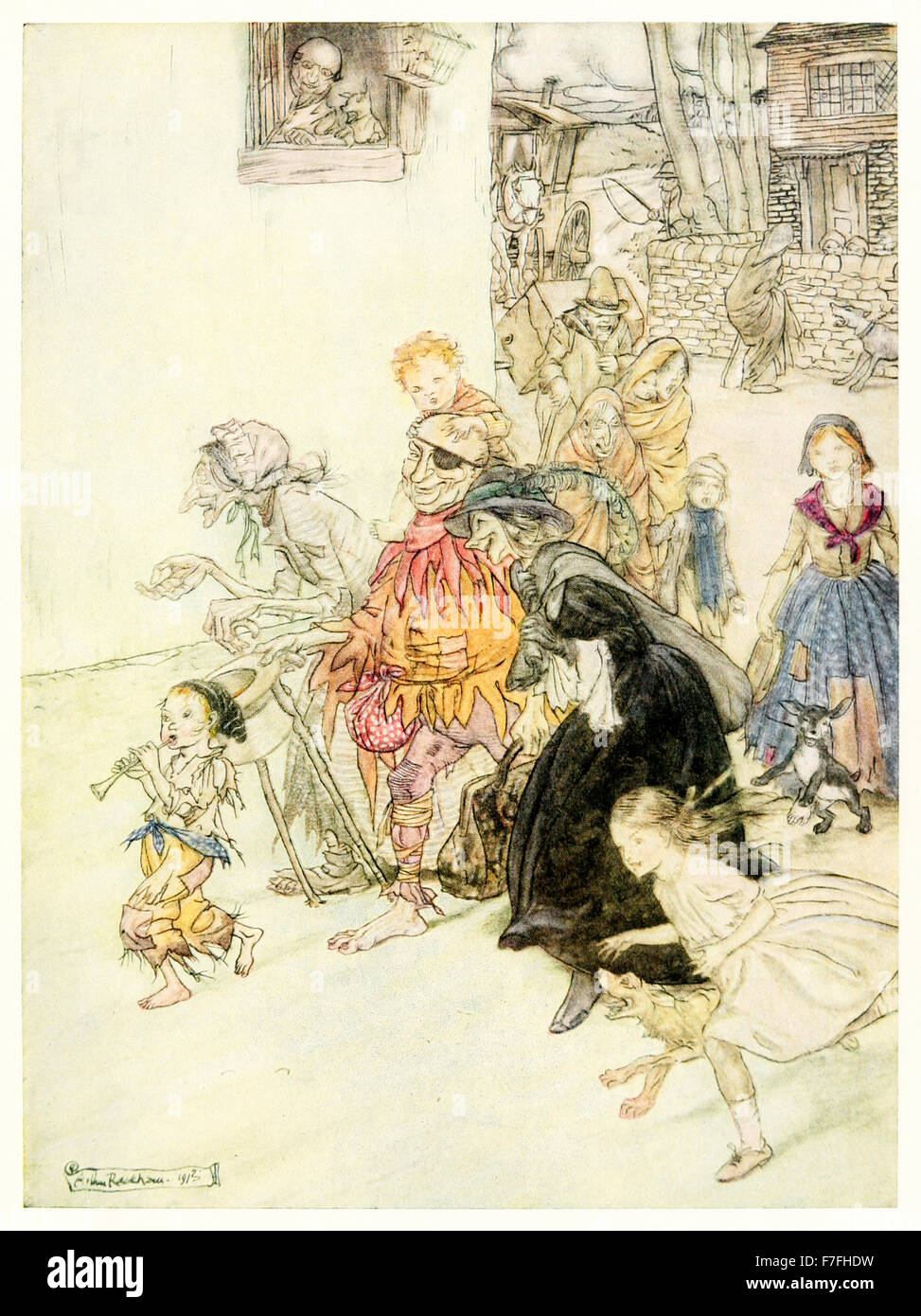 "Hark, Hark, il che fanno i cani abbaiare!' dal 'Maltri Oche - Il Vecchio Filastrocche' illustrazione di Arthur Rackham (1867-1939). Vedere la descrizione per maggiori informazioni. Foto Stock