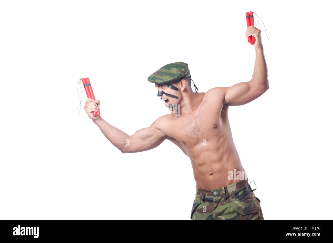 Soldato isolato su sfondo bianco Foto Stock