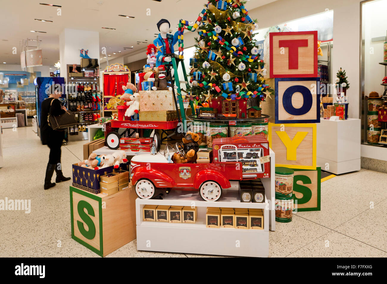 Giocattoli di Natale la visualizzazione al centro dello shopping - USA Foto Stock