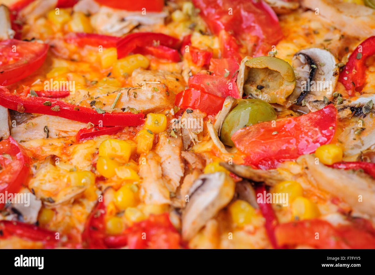 Pizza closeup sfondo Foto Stock