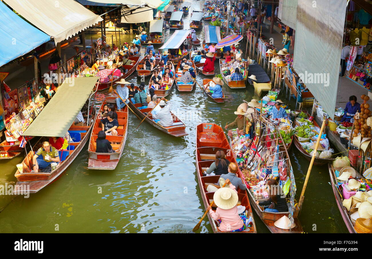 Bangkok Mercato Galleggiante di Damnoen Saduak, Bangkok, Thailandia Foto Stock