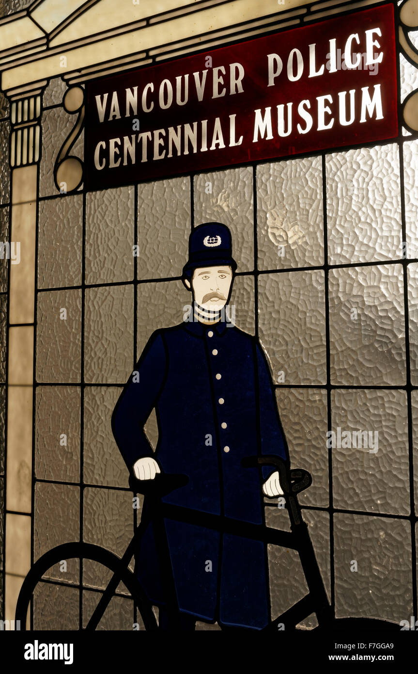 Colorate vetrate a piombo in Vancouver il museo della Polizia, Vancouver, BC, Canada Foto Stock