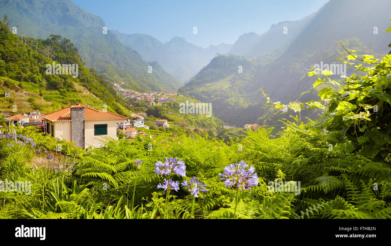 Vista del paesaggio nei pressi di Santana, Isola di Madeira, Portogallo Foto Stock