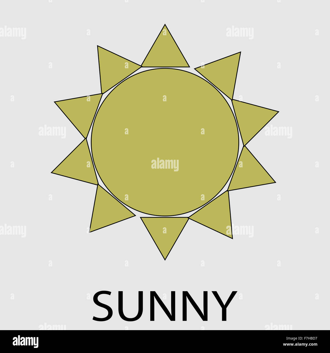Tempo soleggiato icona. Meteo sun, meteorologia clima, cancellare la natura caldo estivo. Vector art design insolito astratta fashion illu Foto Stock
