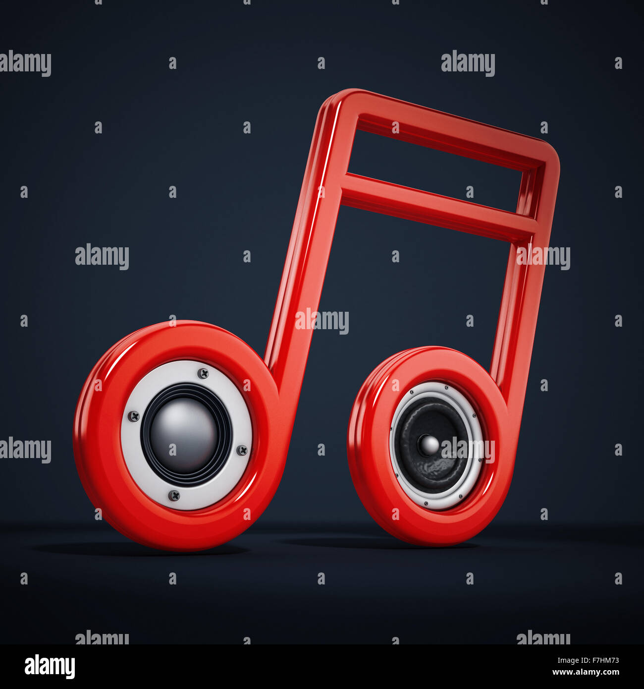 Nota musicale con altoparlanti isolati su sfondo nero Foto Stock