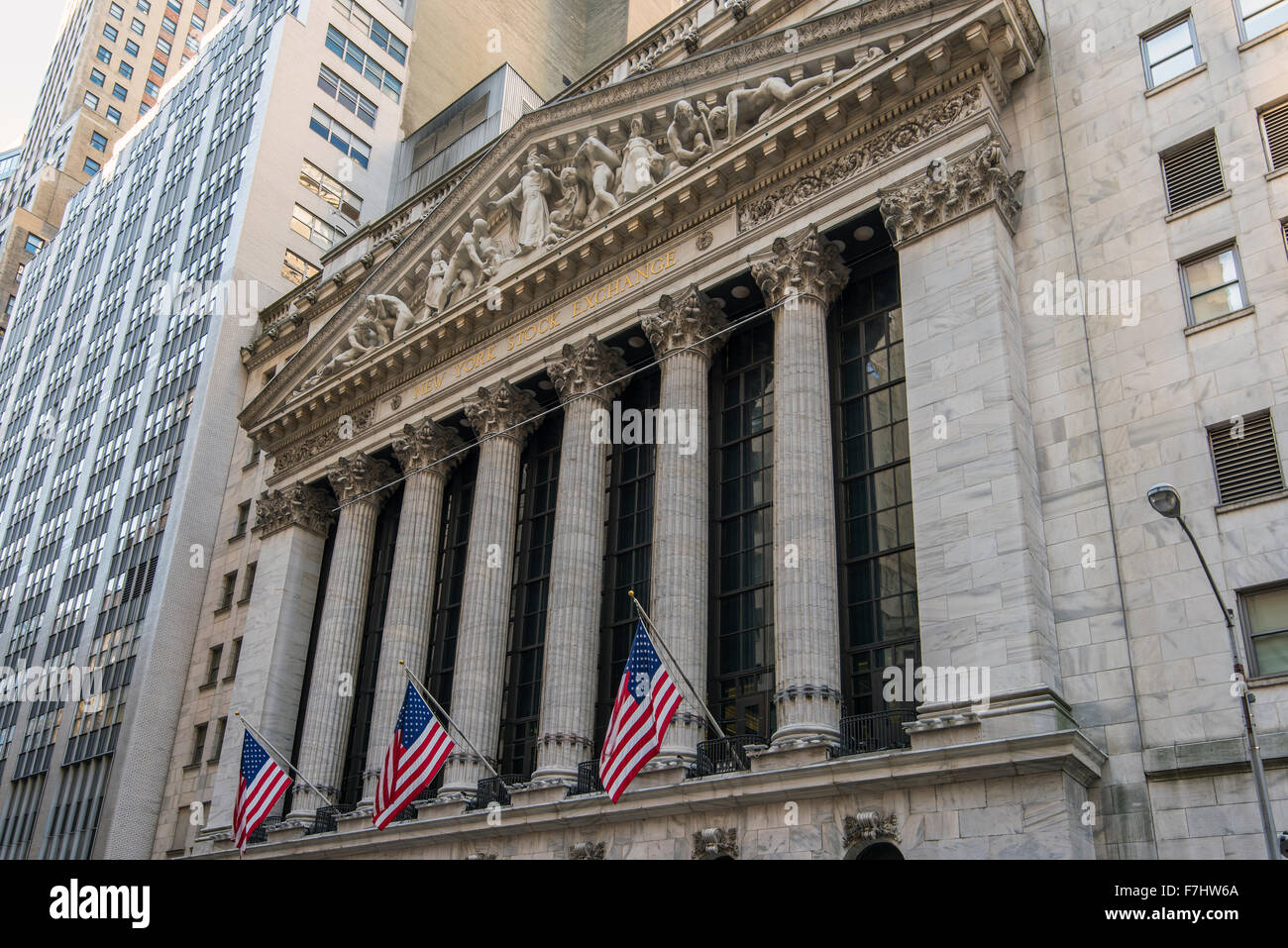 New York Stock Exchange, Wall Street, la parte inferiore di Manhattan, New York, Stati Uniti d'America Foto Stock