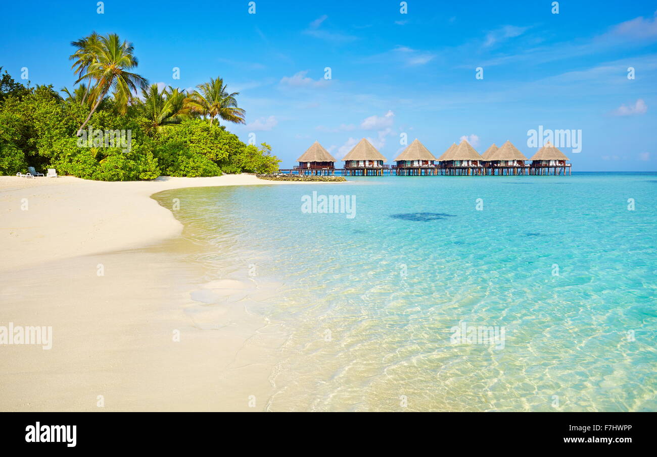 Spiaggia tropicale a isole delle Maldive, atollo di Ari Foto Stock