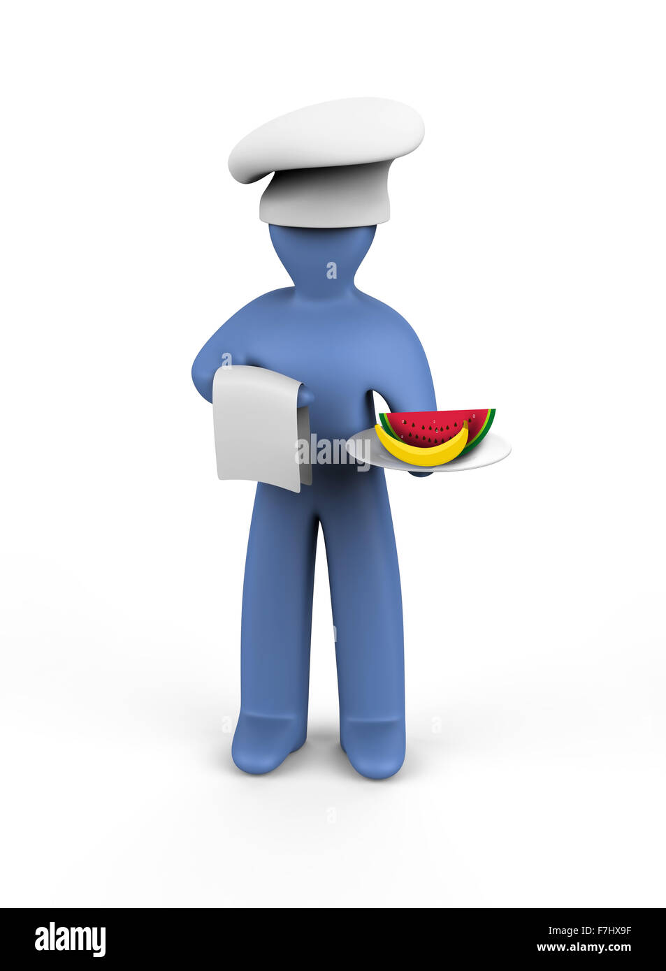 Lo chef offre pasti sani melone e banana Foto Stock