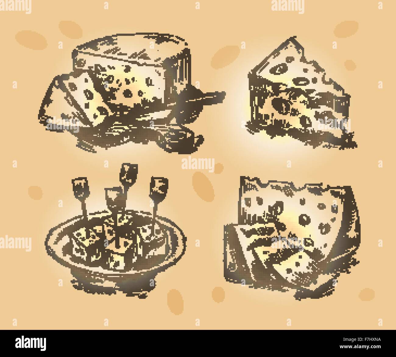 Mano bozzetto set formaggio. illustrazione vettoriale Illustrazione Vettoriale