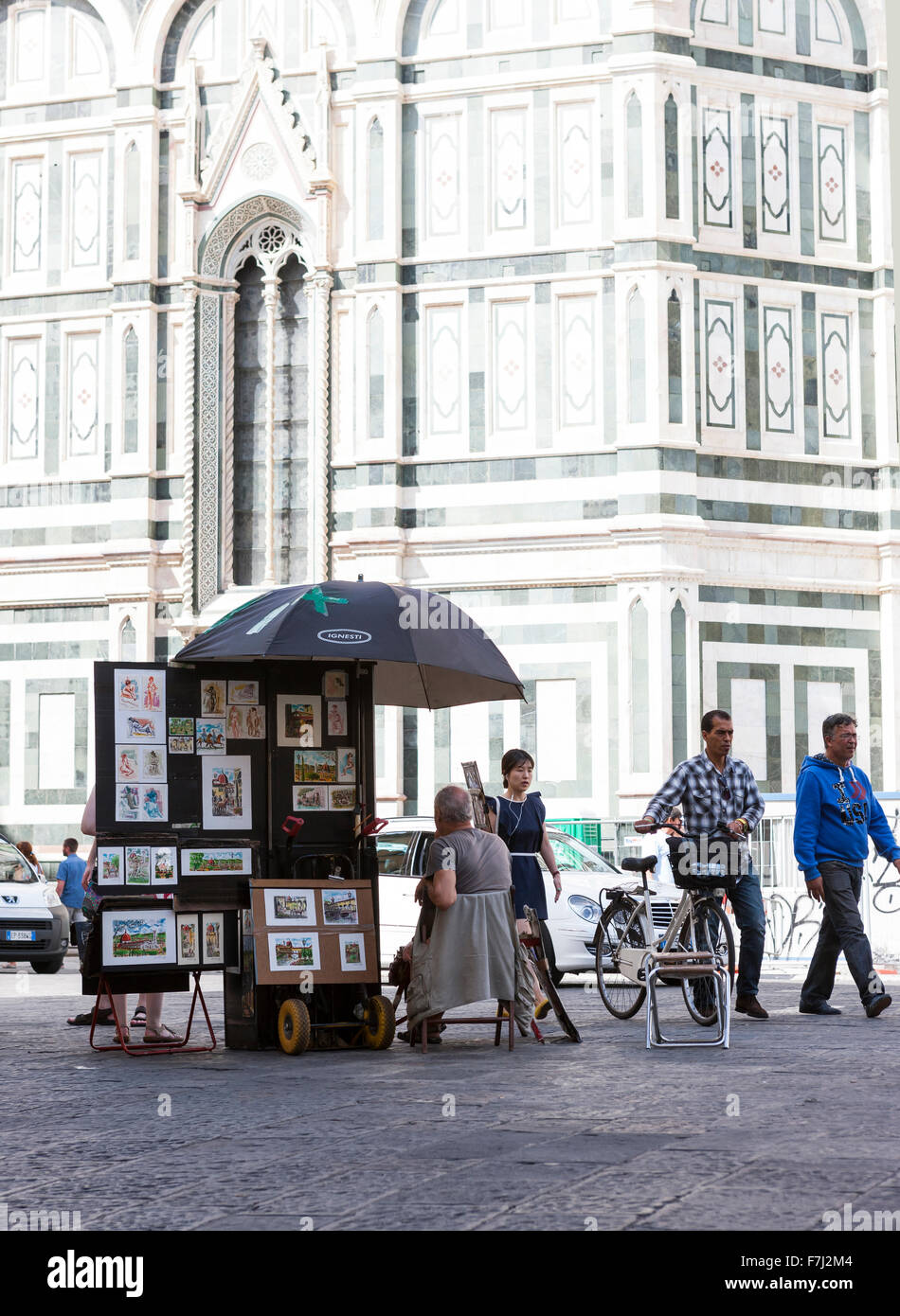 Artisti di strada. Esterno del Duomo, Firenze, Italia Foto Stock