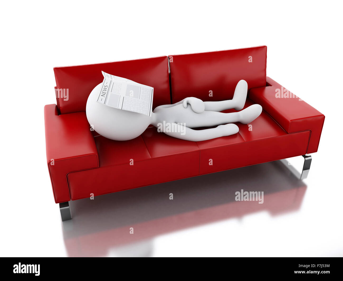 3D renderer illustrazione. La gente bianca leggendo un giornale, seduta su una poltrona. Isolato sfondo bianco Foto Stock