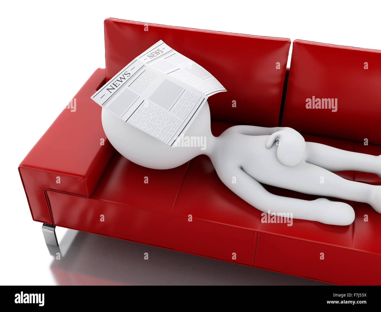 3D renderer illustrazione. La gente bianca leggendo un giornale, seduta su una poltrona. Isolato sfondo bianco Foto Stock