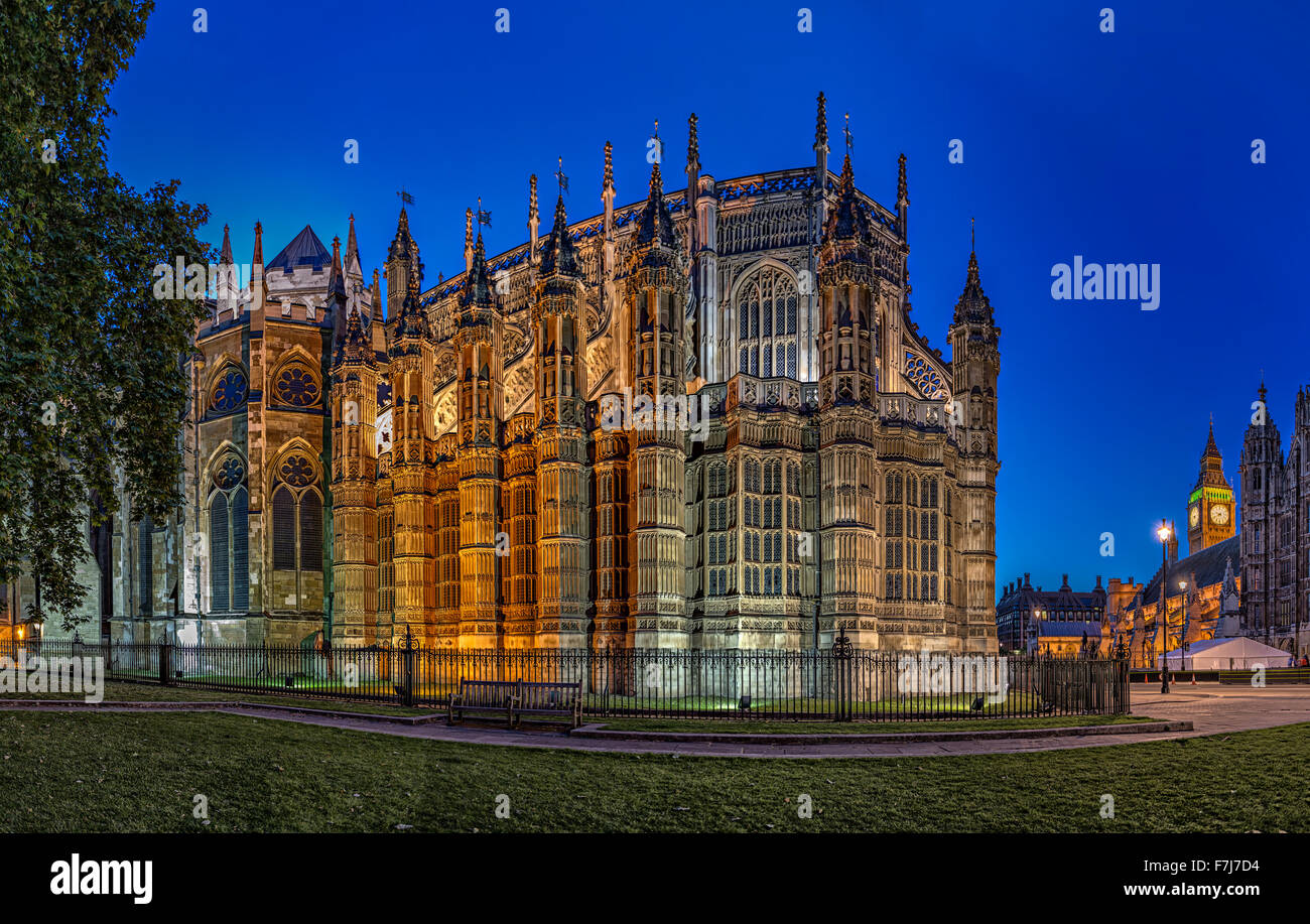 L'abbazia di Westminster, Londra, Regno Unito, sunset Foto Stock