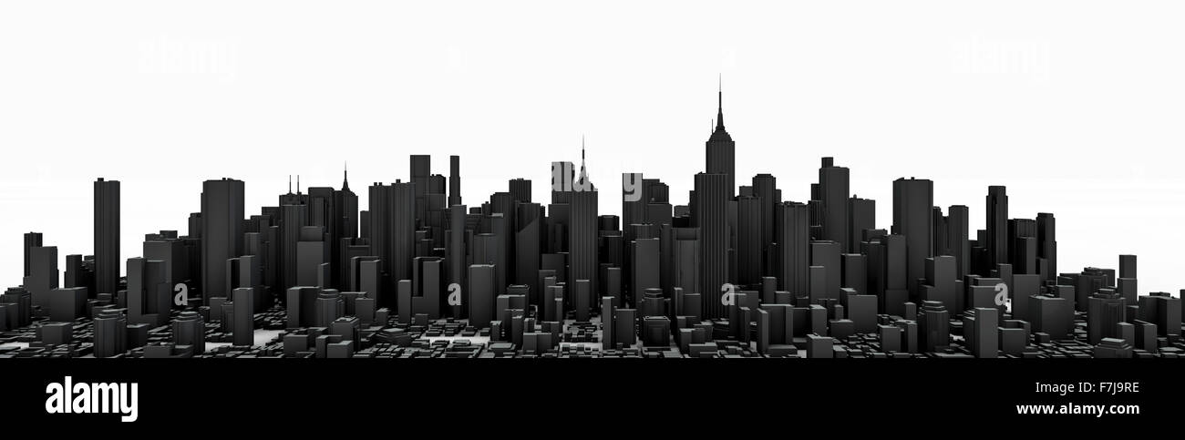 Città nero panorama / 3D render del moderno skyline della città Foto Stock